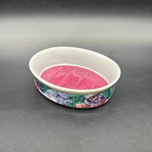 Vintage Soap Dish Floral Saturday Knight Japan 1980s Rose Flowers Pink Green